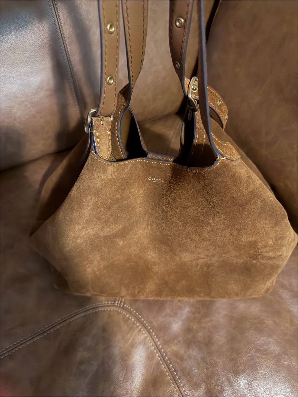 Coach Gramercy tote in brown suede